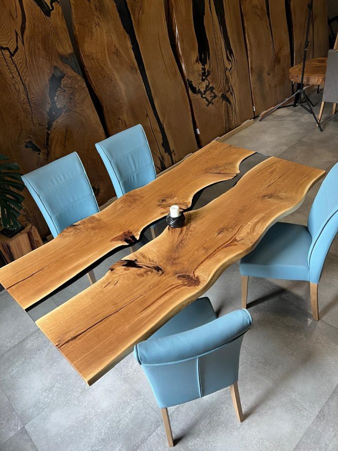 Купити Table wood and epoxy resin Eiche RIVER Baumkante від MAIIMO