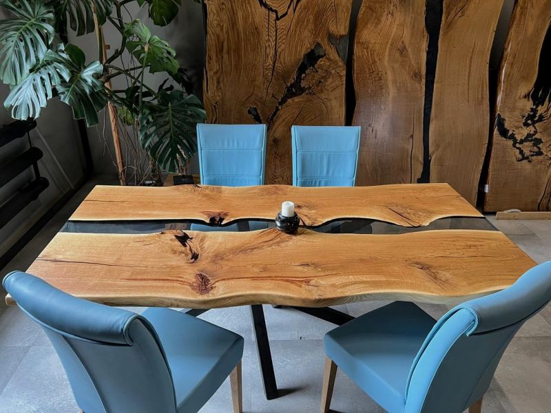 Купити Table wood and epoxy resin Eiche RIVER Baumkante від MAIIMO