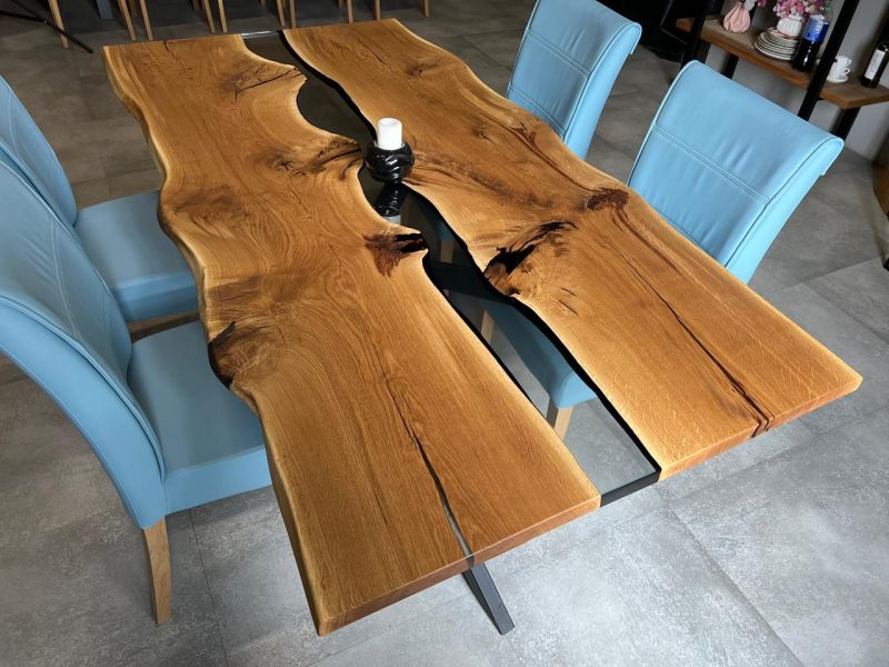 Купити Table wood and epoxy resin Eiche RIVER Baumkante від MAIIMO