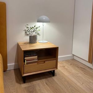 Line Ash, Oak and Metal Bedside Table